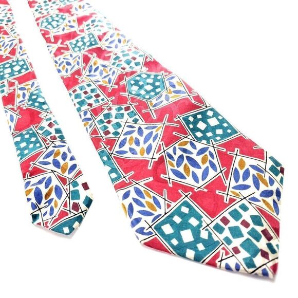 Geoffrey Beene‎ Silk Tie Multicolored Print Short - Picture 1 of 6